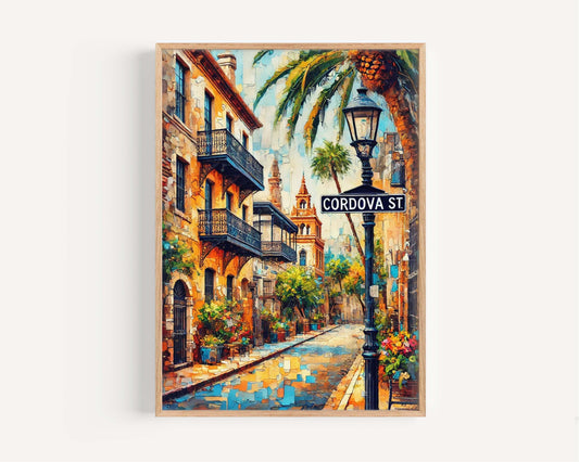 Cordova Street Print - St Augustine Wall Art, Florida Travel Poster, Housewarming & Florida Gift, Coastal Home Decor