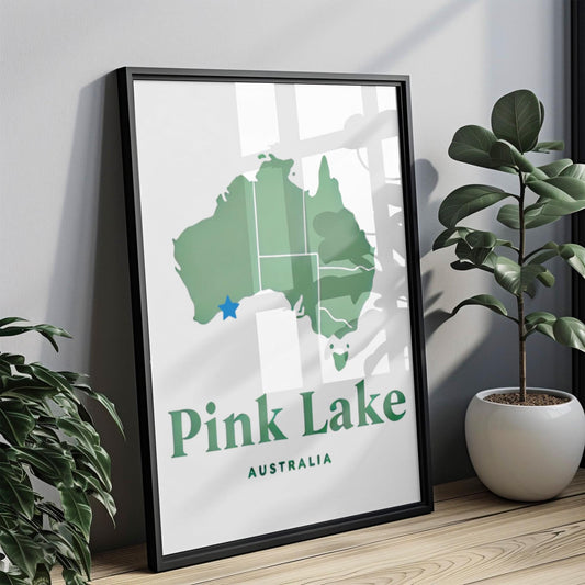 Australia Pink Lake Wall Art Print - Travel Home Decor, College Dorm & Housewarming Gift, Unique Australia Wall Artwork