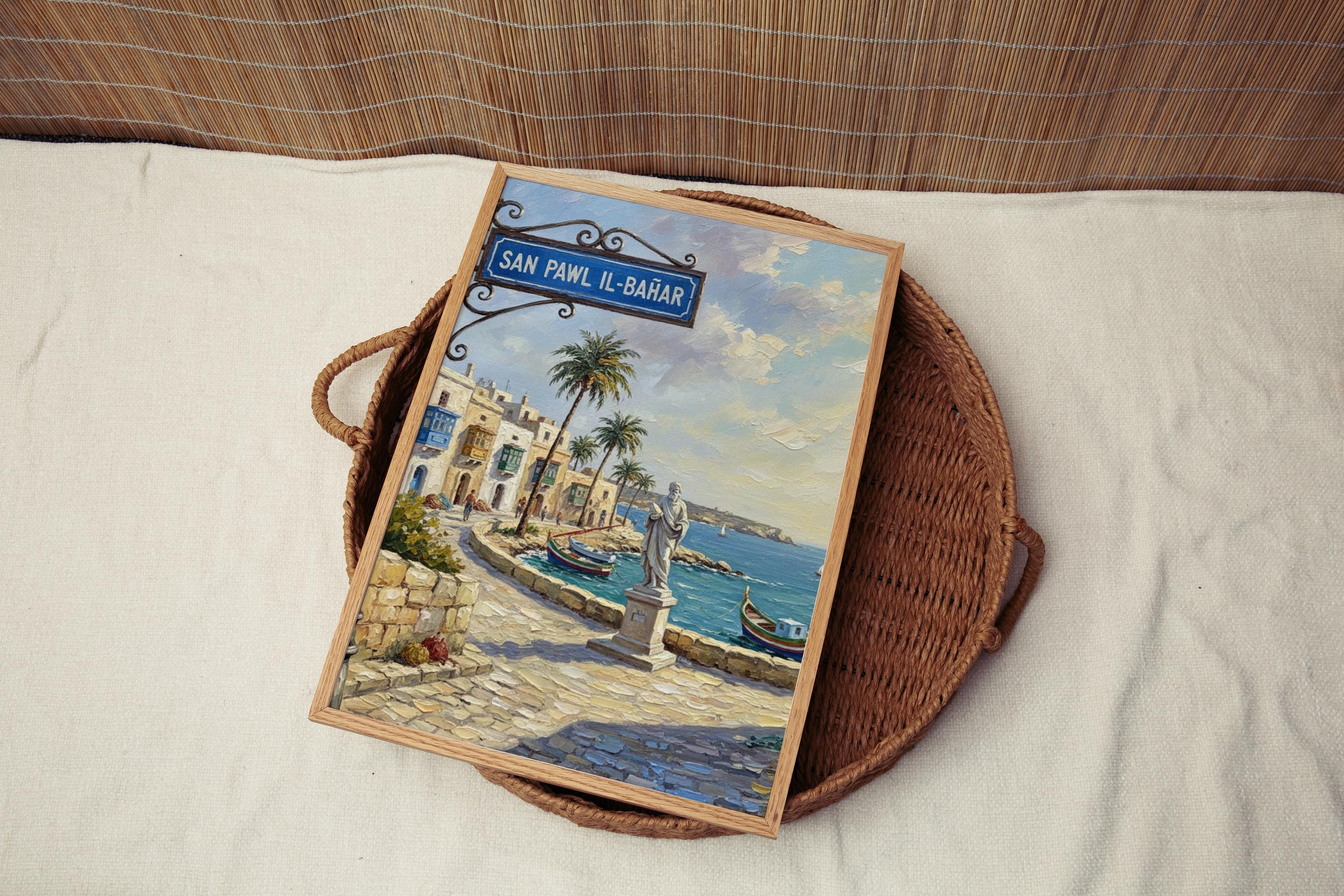 San Pawl il‑Baħar Street Sign Art Print: Malta Seaside Travel Poster