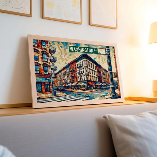 Washington Street Wall Art Hoboken Print Jersey City Travel Poster Hudson County Gift Housewarming Artwork
