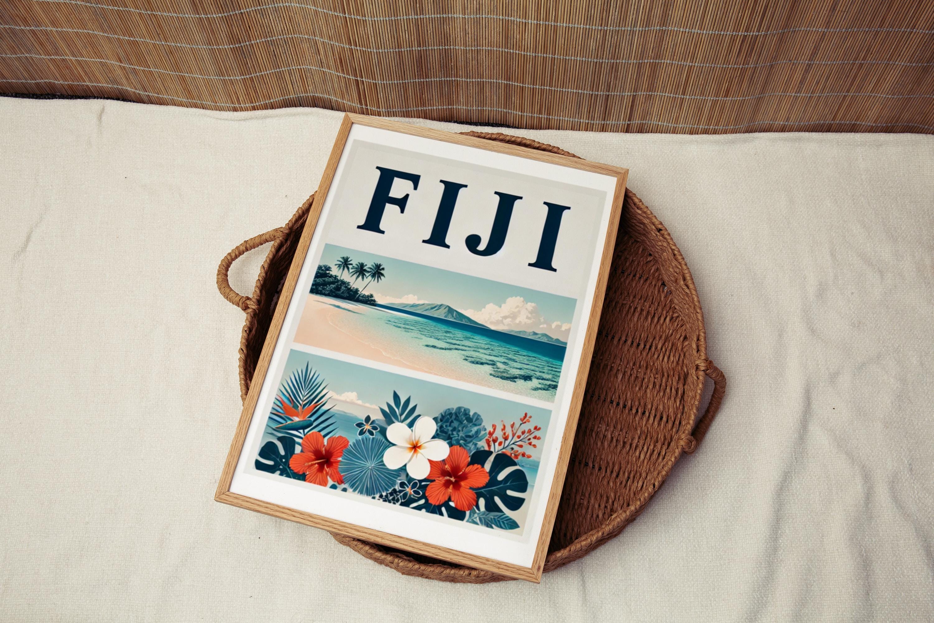 Fiji Wall Art Beach Print, Tropical Travel Decor, Housewarming & College Gift, Coastal Home Artwork, Island Sunset Wall Decor