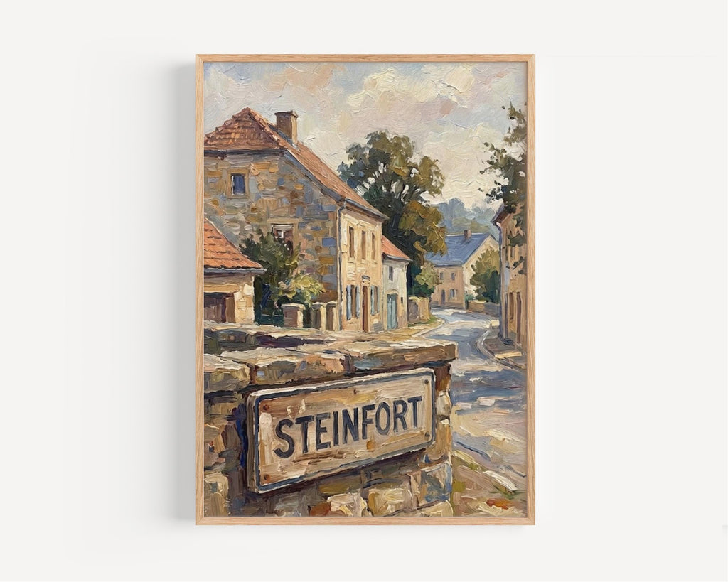 Steinfort Street Oil Painting Art Print: Steinfort Luxembourg Travel Poster