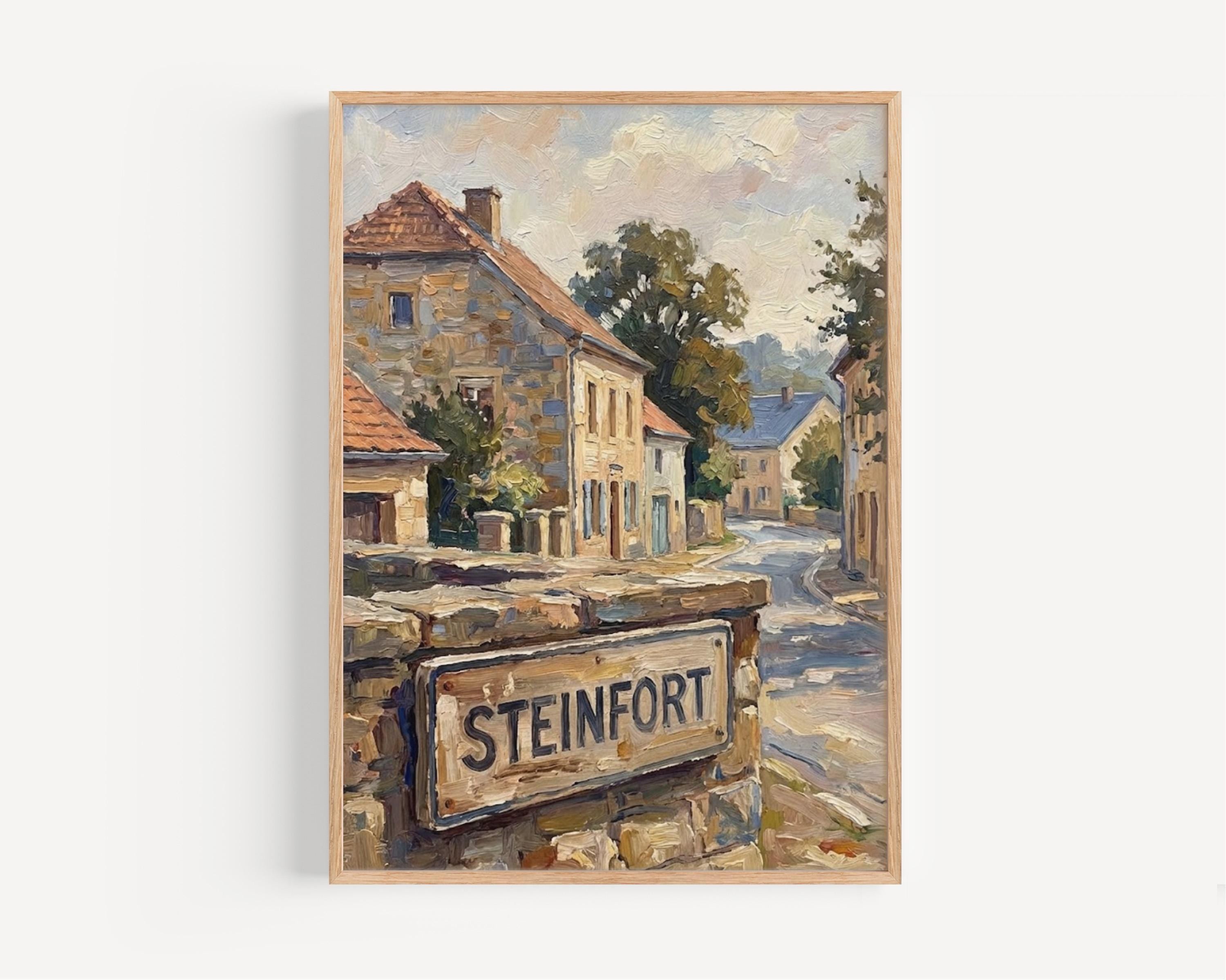 Steinfort Street Oil Painting Art Print: Steinfort Luxembourg Travel Poster