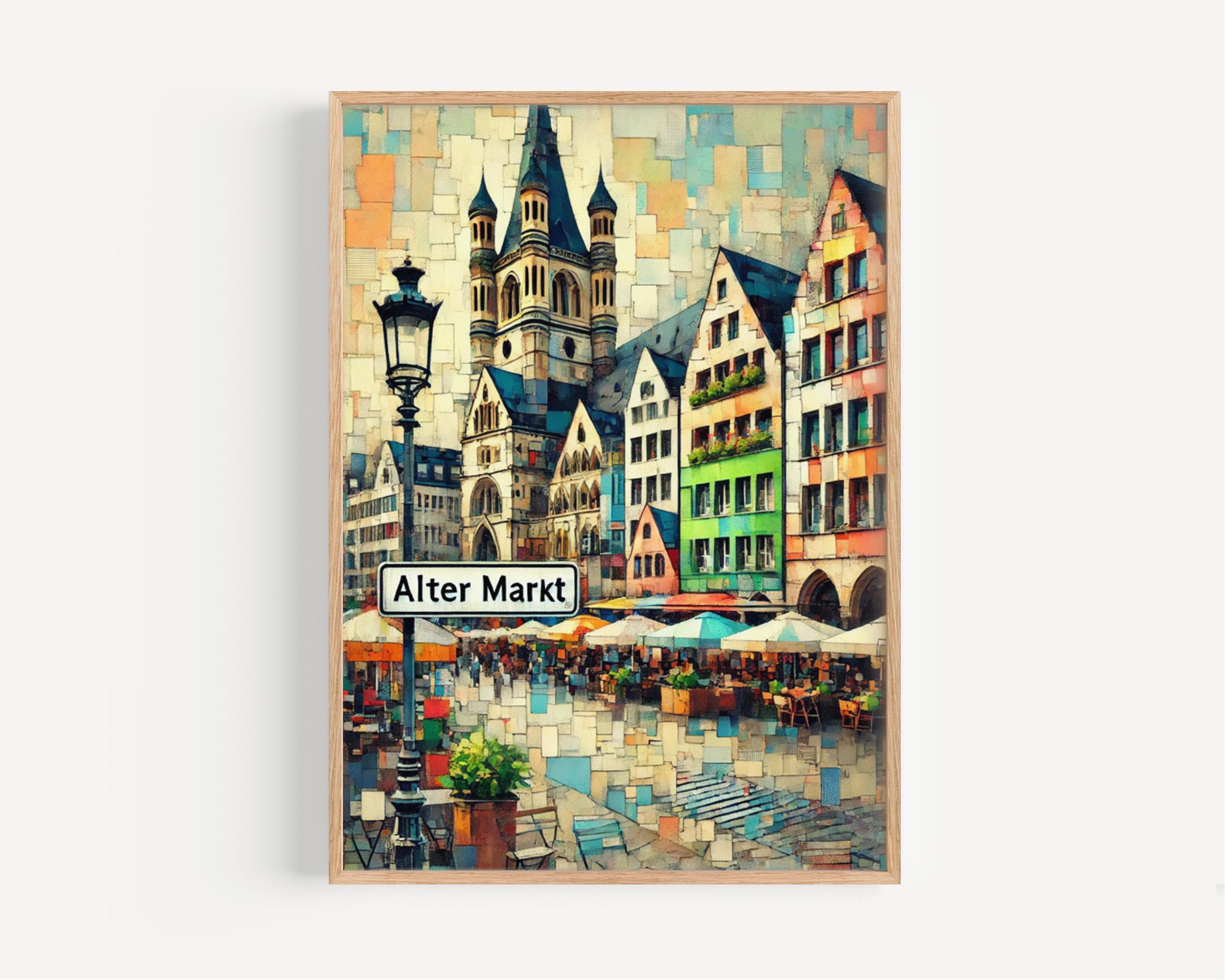 Alter Markt Cubism Art Print: Cologne Old Town Travel Poster