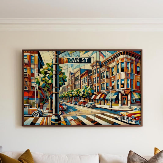 Oak Street Wall Art Print - Chicago IL Travel Poster, Oak St Map Gift, Illinois Home Decor, Housewarming & Chicago Souvenir Art