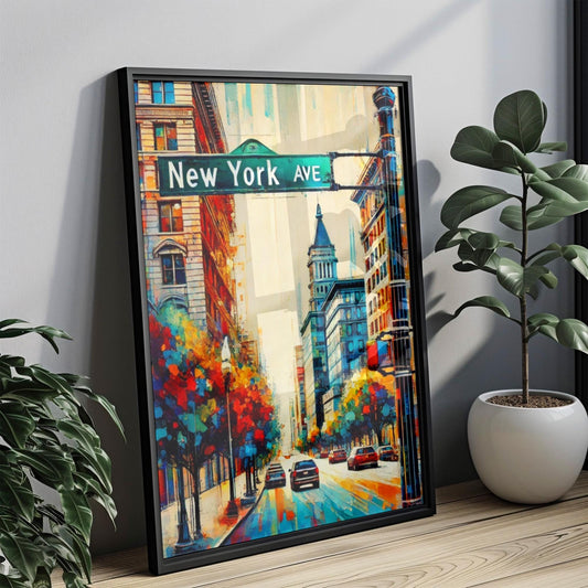 Washington DC New York Ave Wall Art Travel Poster USA Map Print Housewarming Decor USA Gift Travel Wall Art