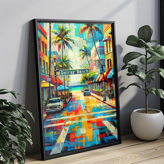 Florida Delray Beach Wall Art Print - Travel Poster, Florida Gift & Housewarming Decor, America Coastal Beach Art for Home or Office