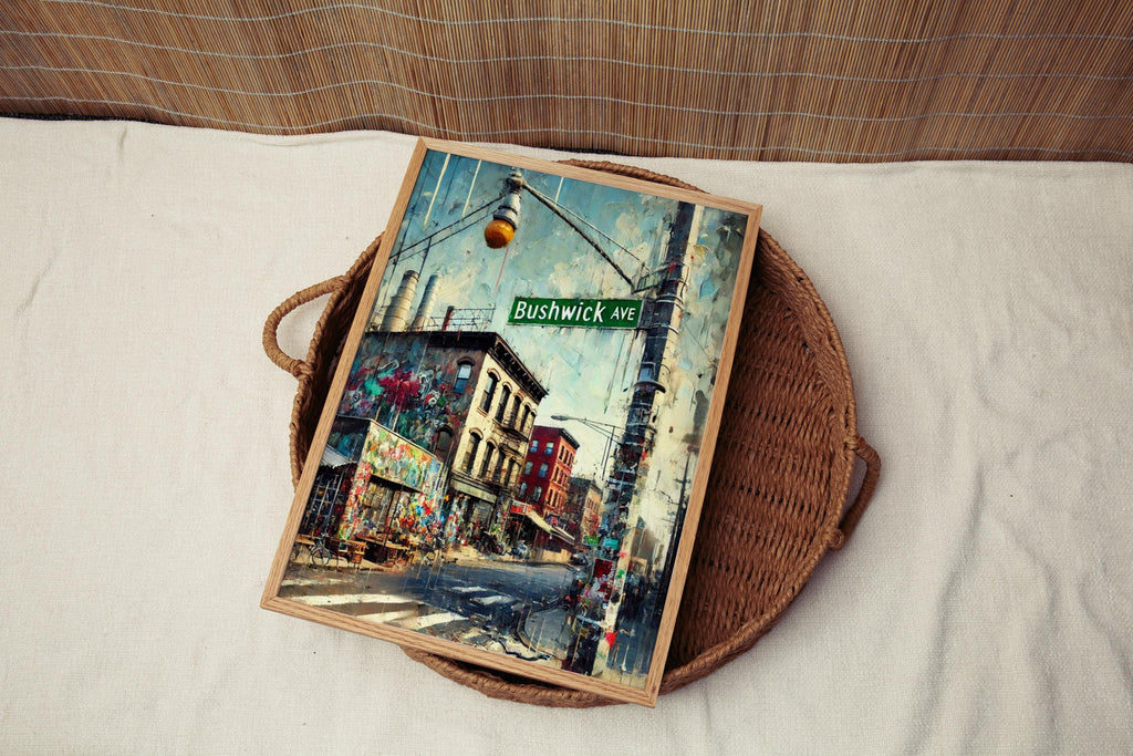 Bushwick Avenue Oil Painting Art Print: Brooklyn NYC Street Sign Travel Poster