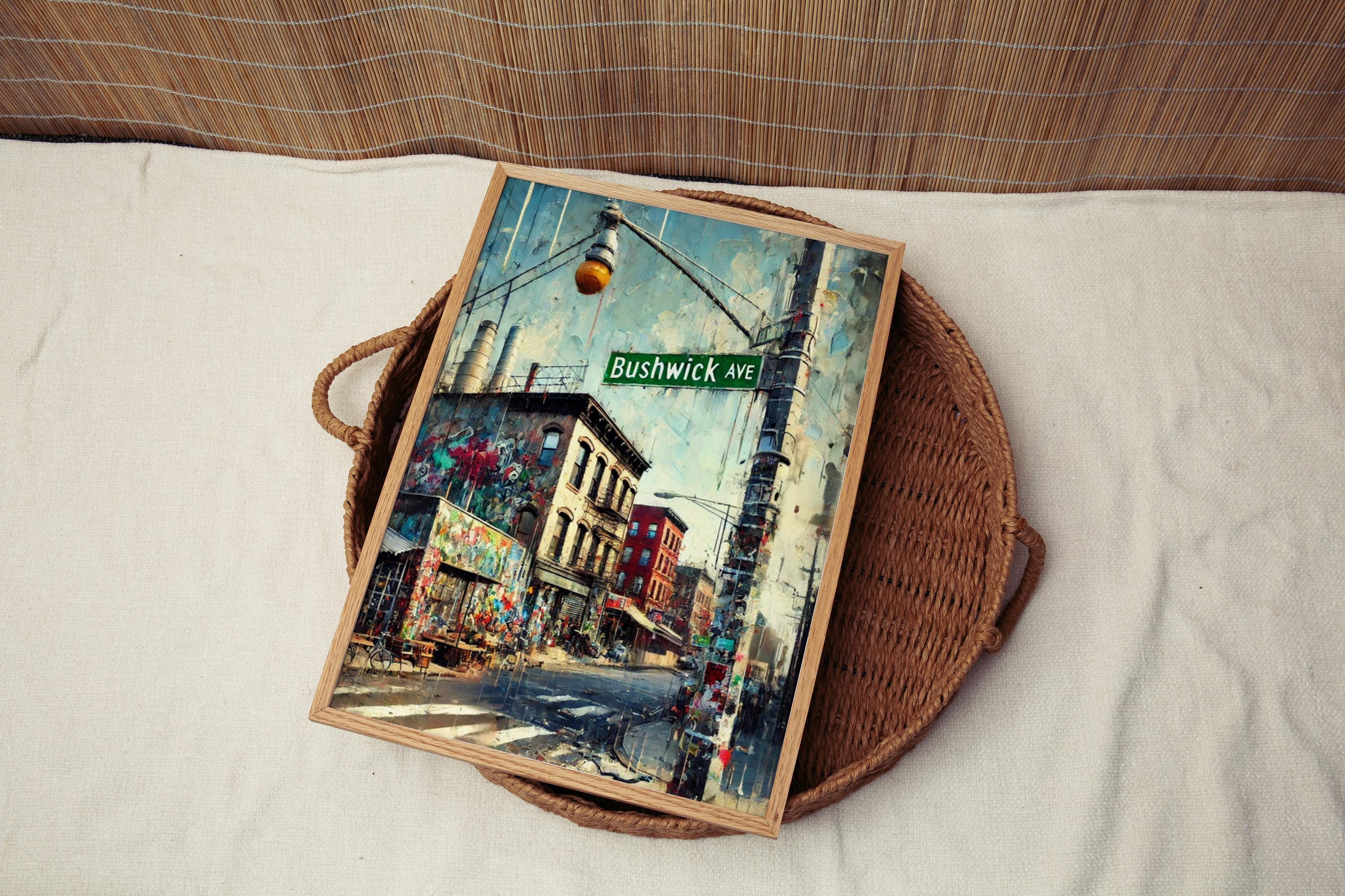 Bushwick Avenue Oil Painting Art Print: Brooklyn NYC Street Sign Travel Poster