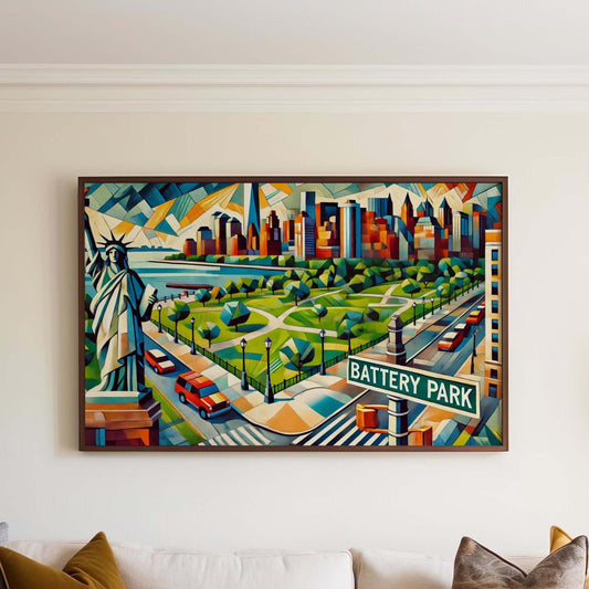 Battery Park Wall Art Print - New York Travel Poster, Manhattan NYC Gift, Housewarming Decor, Battery Park New York City Illustration