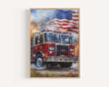 American Firetruck Wall Art Patriotic - USA