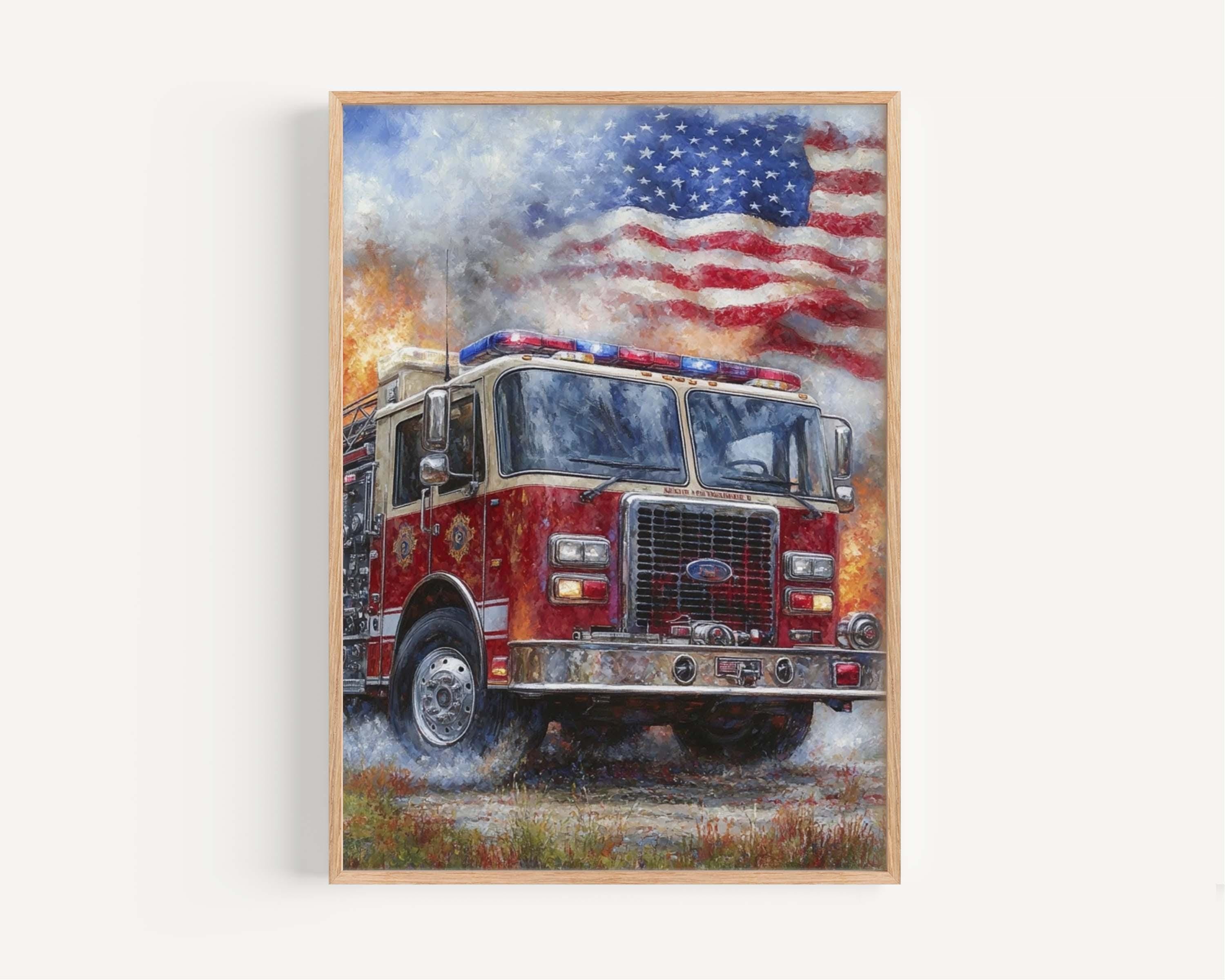 American Firetruck Wall Art Patriotic - USA