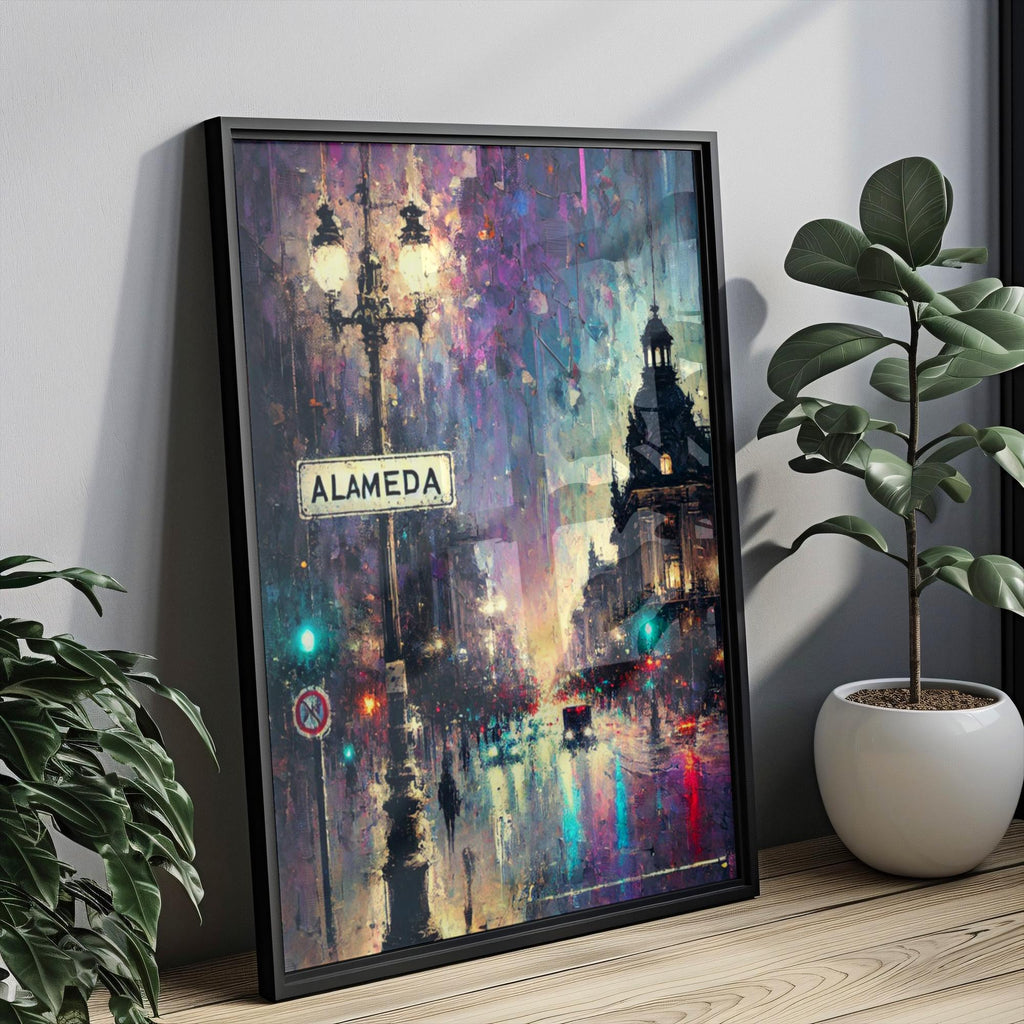Alameda Oil Painting Art Print: Santiago Chile Street Sign Travel Poster