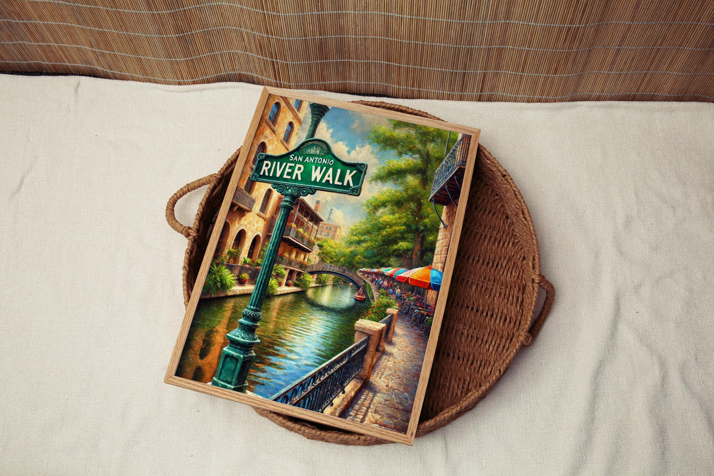 San Antonio River Walk Print: Texas Travel Poster, Waterfront Artwork