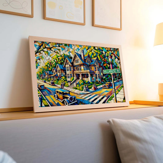 Hillhouse Ave Wall Art – New Haven Cubism Print, Jersey Cubism Art, Long Island Sound Travel Poster, Unique Housewarming Gift