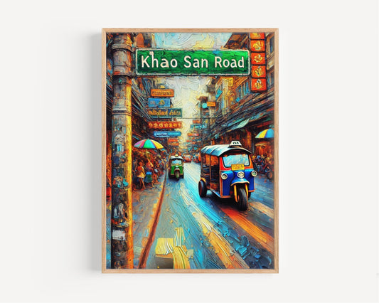 Khao San Road Wall Art Print, Bangkok Travel Poster, Thailand Gift, Khao San Rd Map, Housewarming Decor, Thai Travel Art, Unique Souvenir