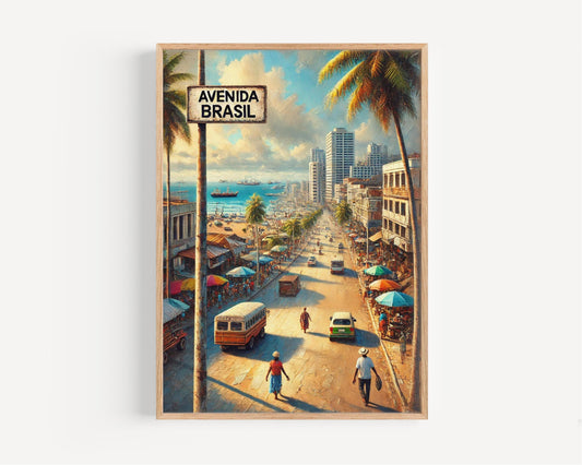 Avenida Brasil Wall Art | Luanda Print | Angola Travel Poster | Coastal City Scene | Vibrant Street Sign Art | Personalized Gift