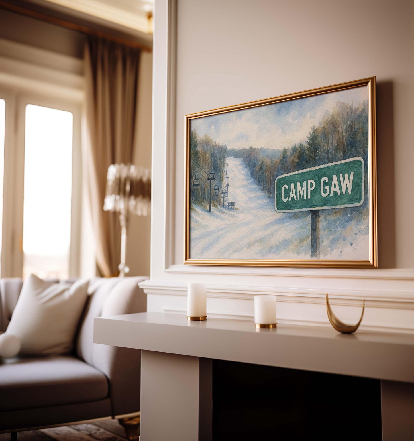 Camp Gaw Ski Resort Watercolor Art Print