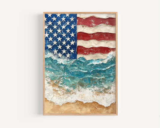 USA Beach Wall Art Poster - Patriotic United States Home Decor for Beach House & Summer Living