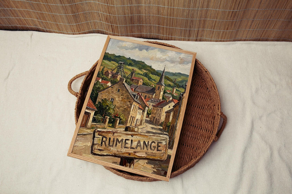 Rumelange Street Oil Painting Art Print: Rumelange Luxembourg Travel Poster