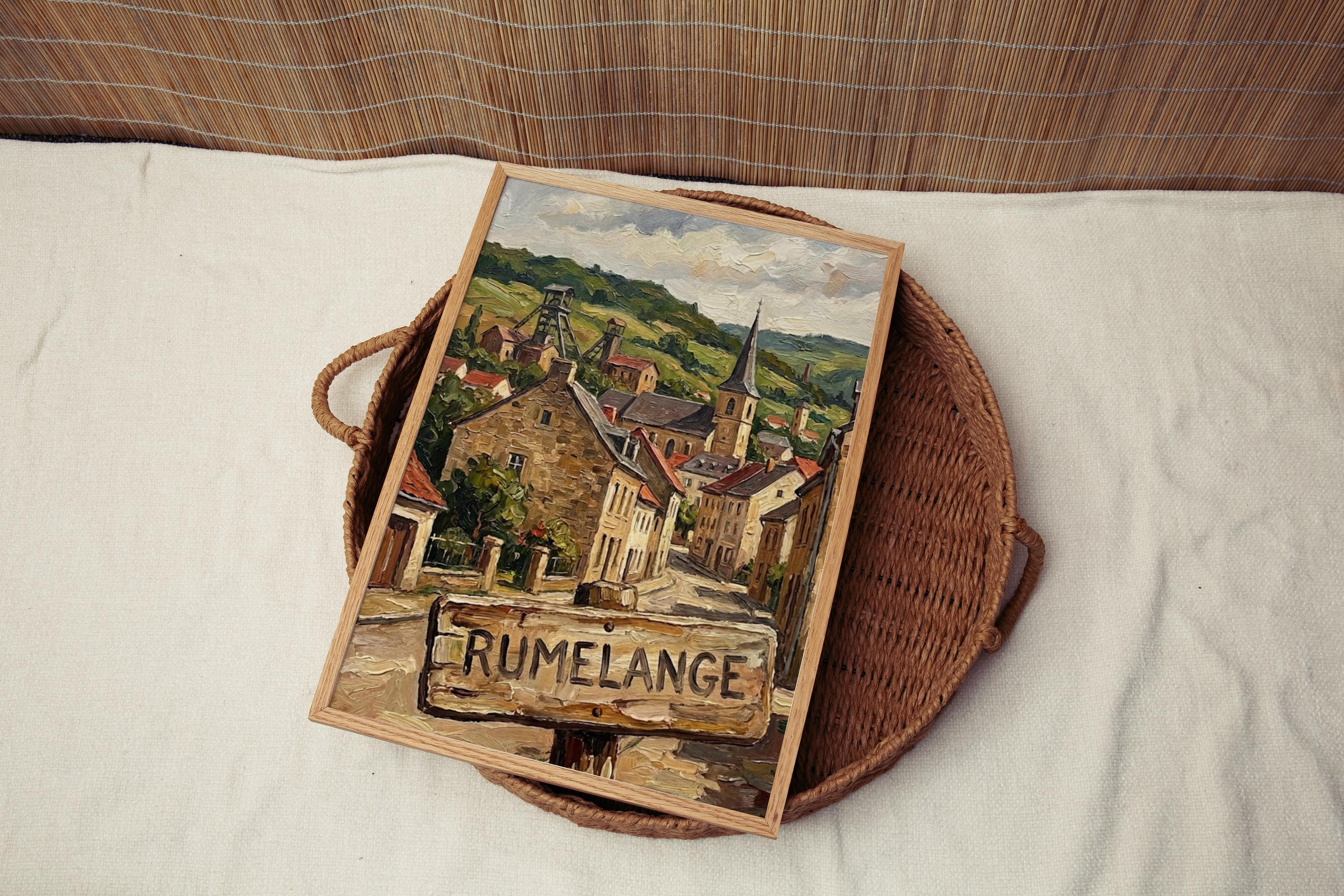 Rumelange Street Oil Painting Art Print: Rumelange Luxembourg Travel Poster