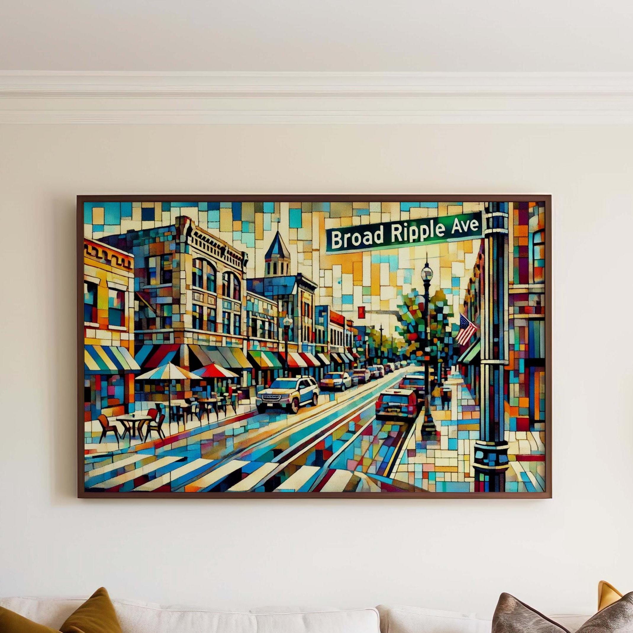Broad Ripple Avenue Wall Art Print - Indianapolis Travel Poster, Indiana Gift, Housewarming Decor, IN City Map Illustration