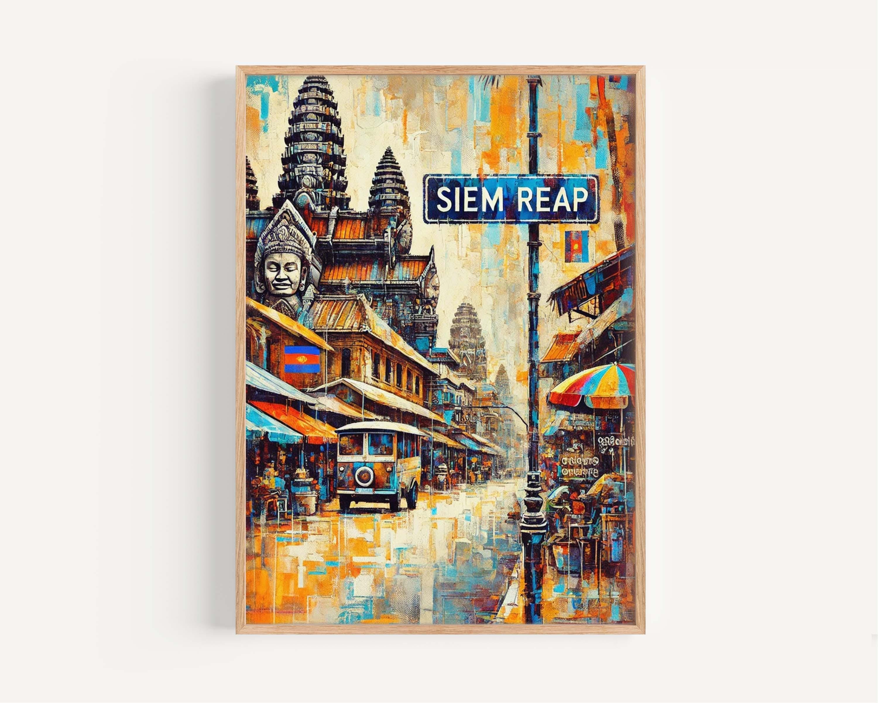 Cambodia Art Siem Reap Wall Art Print – Travel Poster, Housewarming Gift, Cambodia Travel Decor, Siem Reap Souvenir, Vintage Style Poster