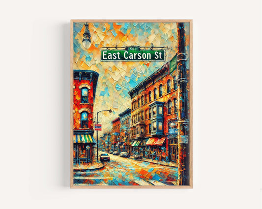 East Carson Street Wall Art - Pittsburgh Print Travel Poster, Housewarming Gift, PA Art, Urban Cityscape Decor