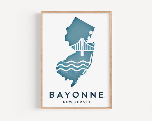 Bayonne Wall Art Print - New Jersey Map Travel Decor, NJ Gift & Housewarming, College Dorm Room Poster