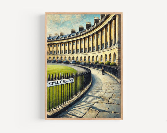 Bath Royal Crescent Wall Art Print – England Travel Poster, Housewarming Gift, Historical Bath Cityscape Artwork