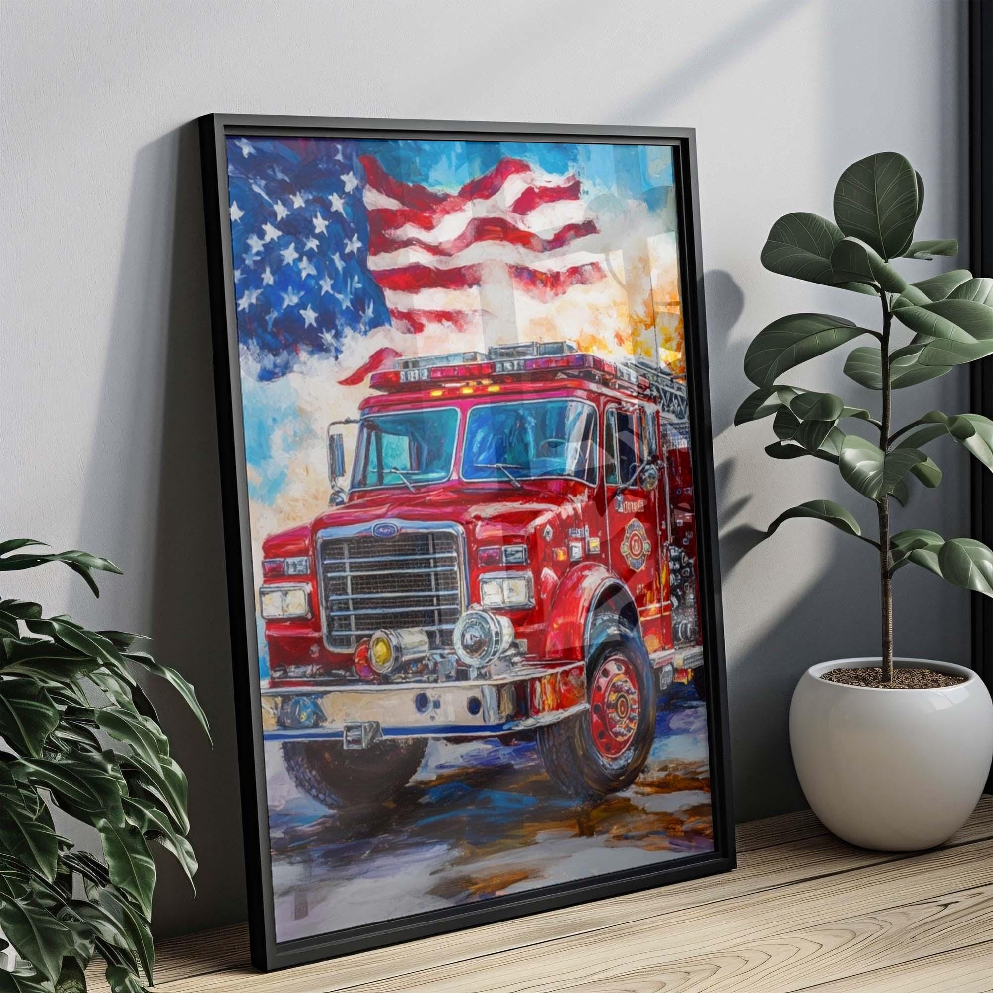 Firetruck Wall Art Patriotic - United States