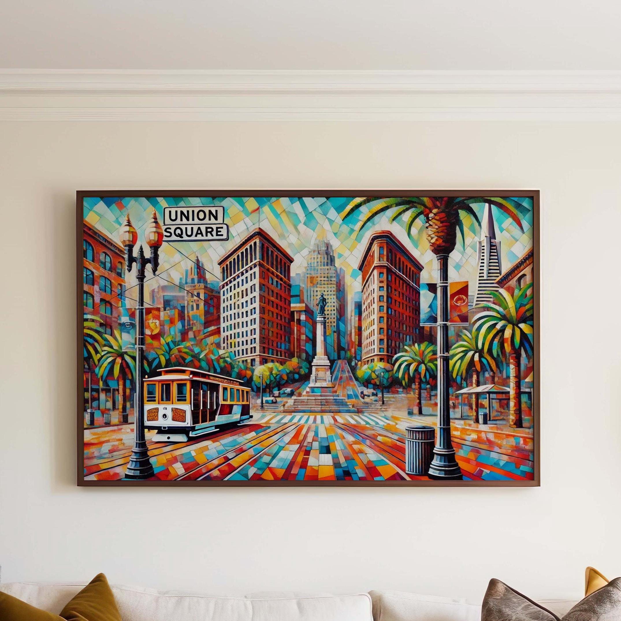 Union Square Wall Art Print - San Francisco Travel Poster, Cali Gift, Housewarming Decor, Modern Cityscape Illustration