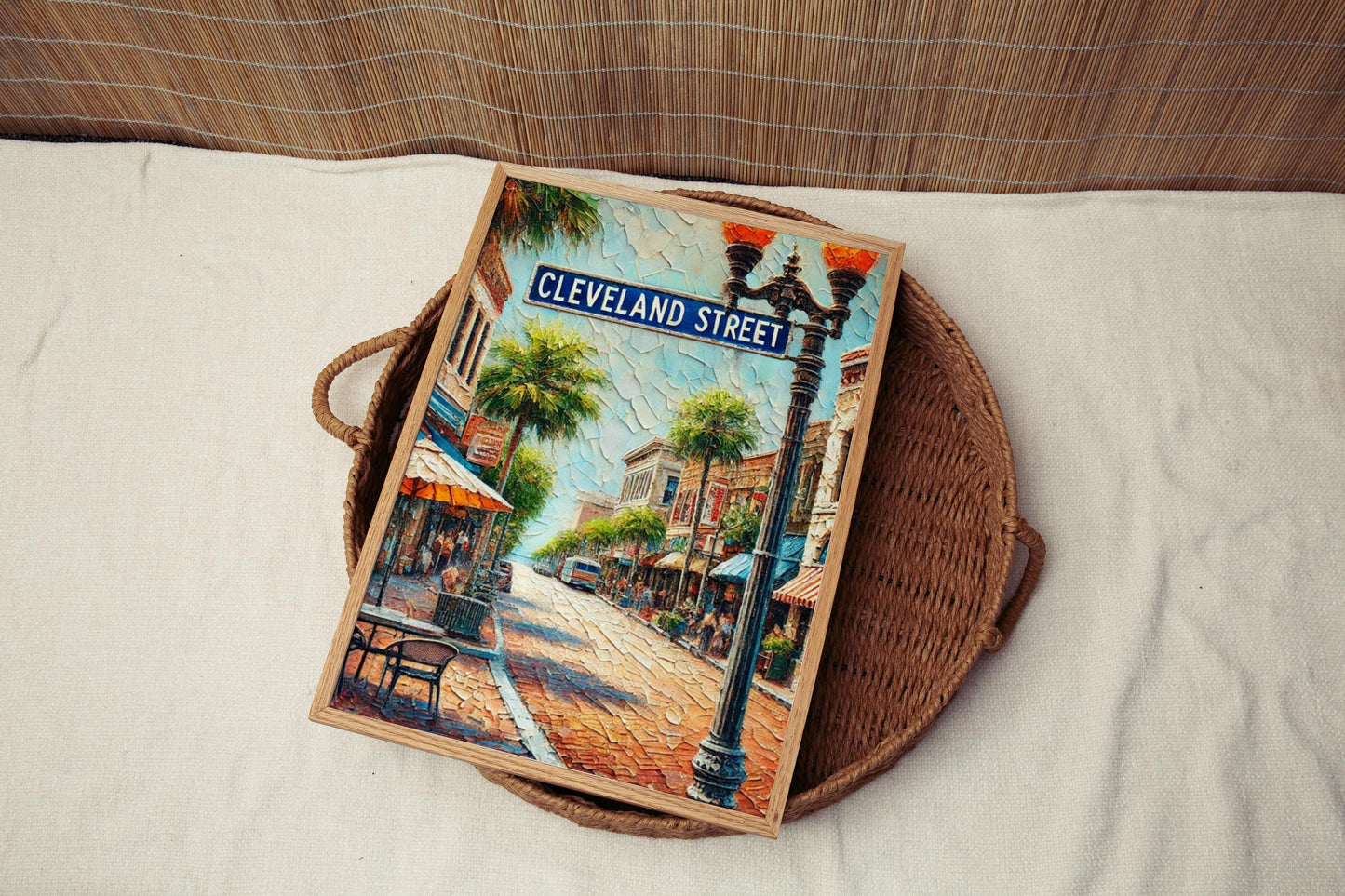 Cleveland Street Wall Art, Florida Travel Poster, Clearwater Coastal Cityscape, Beach Town Gift, Vacation Souvenir, Personalized Home Decor