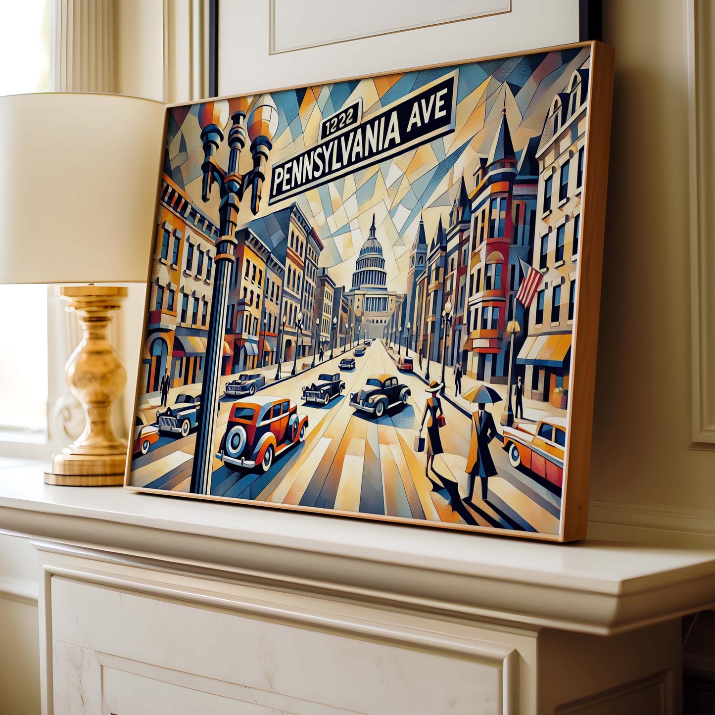 Pennsylvania Ave Wall Art Cubism Print, Washington D.C. Travel Poster, Modern Housewarming Gift, Unique Cityscape Artwork