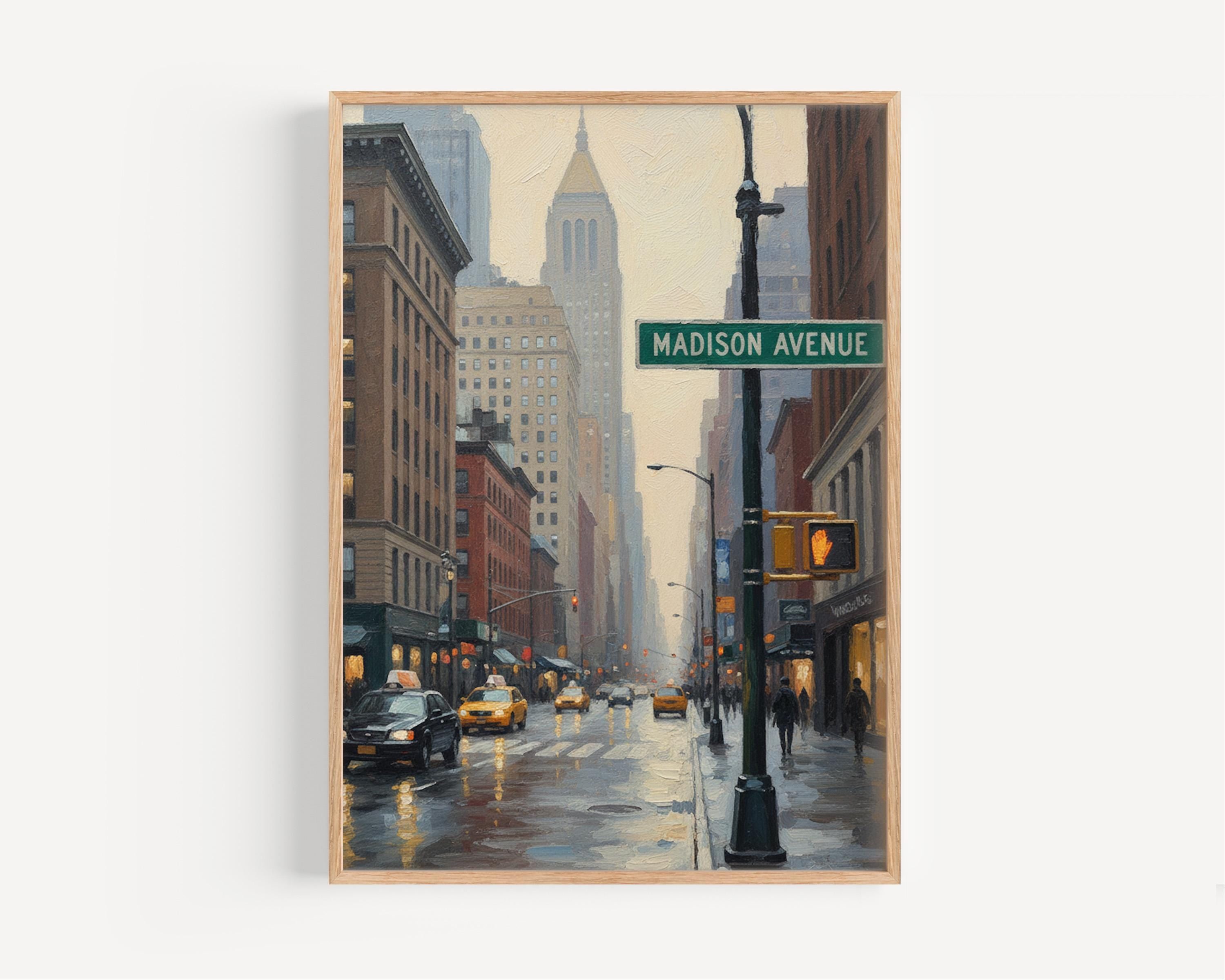 Madison Avenue Oil Painting Art Print: Manhattan NYC Luxury Travel Poster