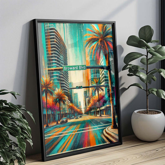 Broward Boulevard Wall Art Print - Fort Lauderdale Travel Poster, Florida Art by Laudy Art, Housewarming Gift, Broward Blvd Decor