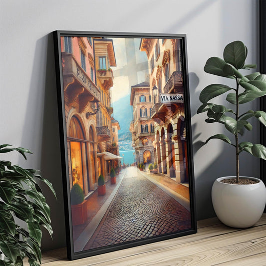 Lugano Wall Art Print: Via Nassa Travel Poster, Switzerland Souvenir & Housewarming Gift, Modern Lugano Decor