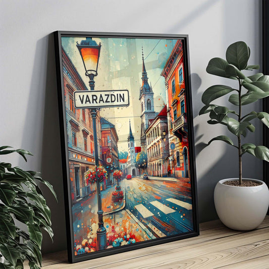 Varazdin Wall Art Print - Croatian City Travel Poster, Europe Art Gift, Housewarming Decor, Varazdin Map Illustration, Croatia Travel Print