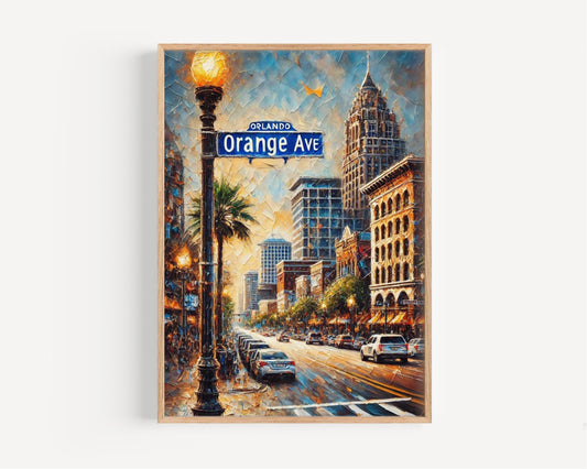 Wall Art Orange Ave Print - Orlando Florida Travel Poster, Florida Gift, Housewarming Decor, Modern City Map Artwork