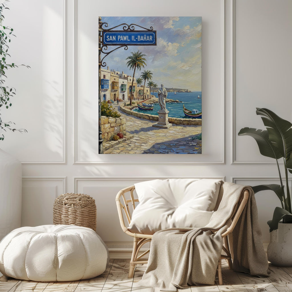 San Pawl il‑Baħar Street Sign Art Print: Malta Seaside Travel Poster