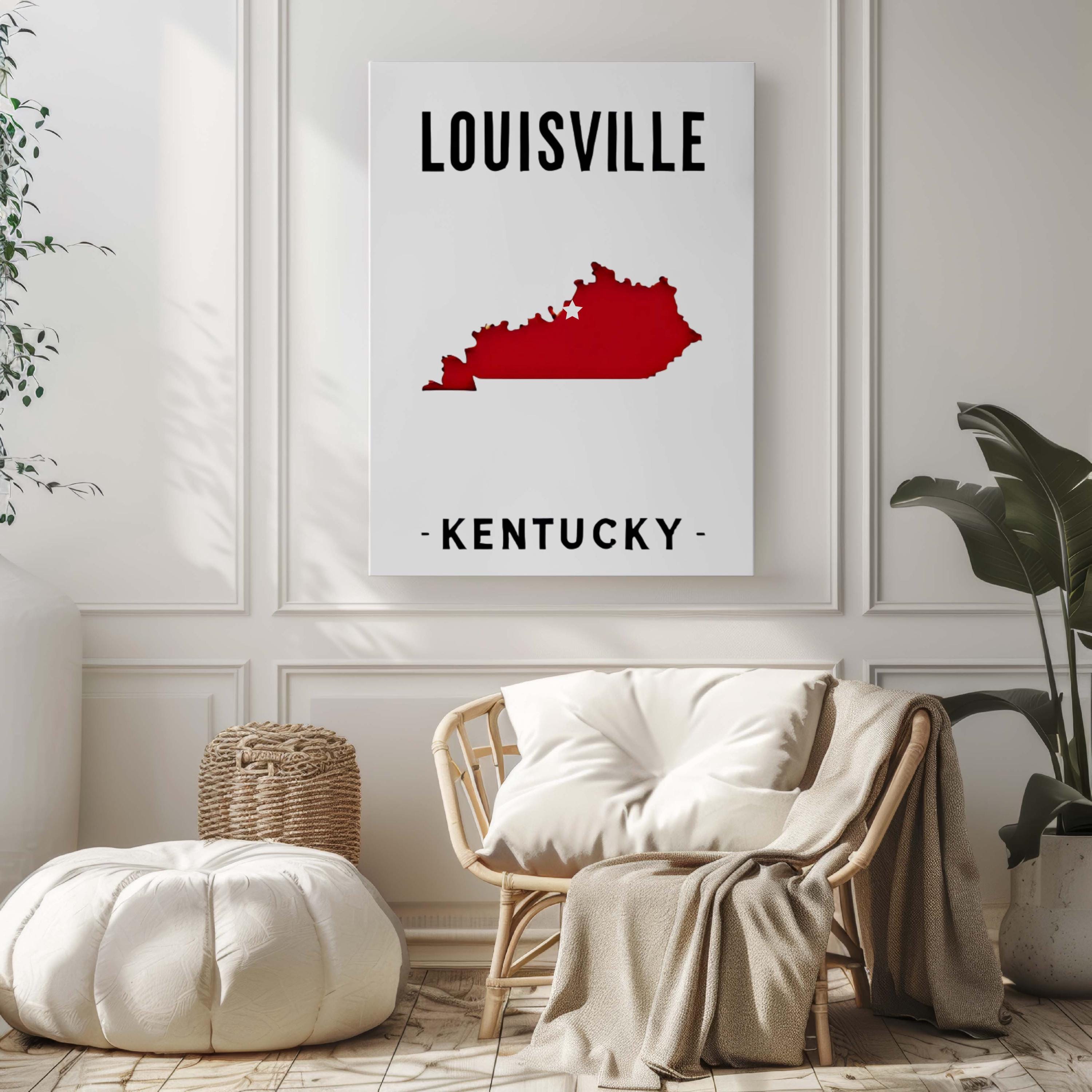 Louisville Print Wall Art - Kentucky Home Decor, Travel Gift, College Room Poster, Housewarming & KY State Map Artwork