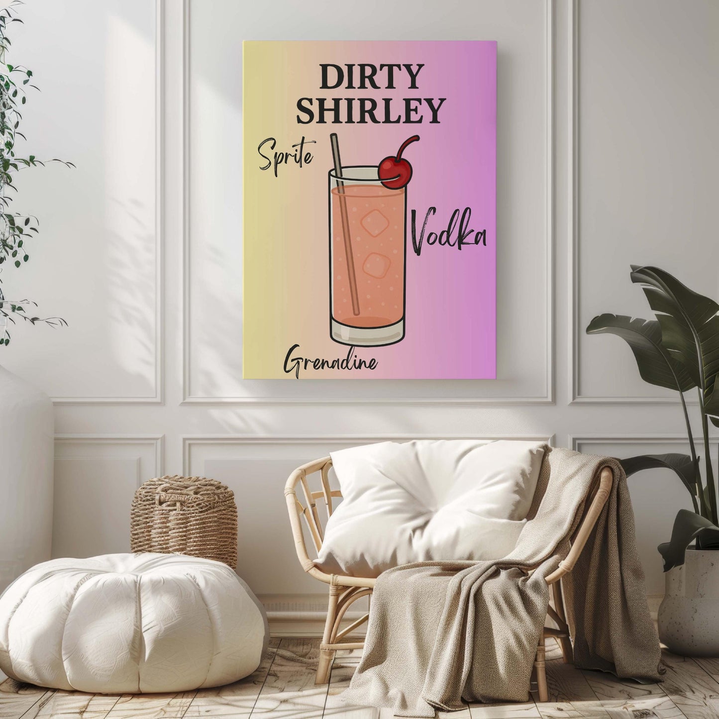 Dirty Shirley Wall Art Print, Cocktail Artwork, Alcohol Drink, Modern Home Decor, Bar Sign, Gift for Cocktail Lover, Digital Download