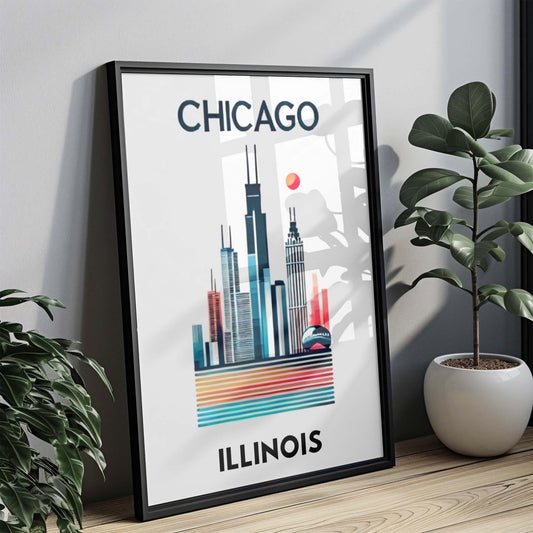 Chicago Print Chicago Wall Art Illinois City Gift Travel Home Decor Housewarming College Bedroom Decor IL Artwork