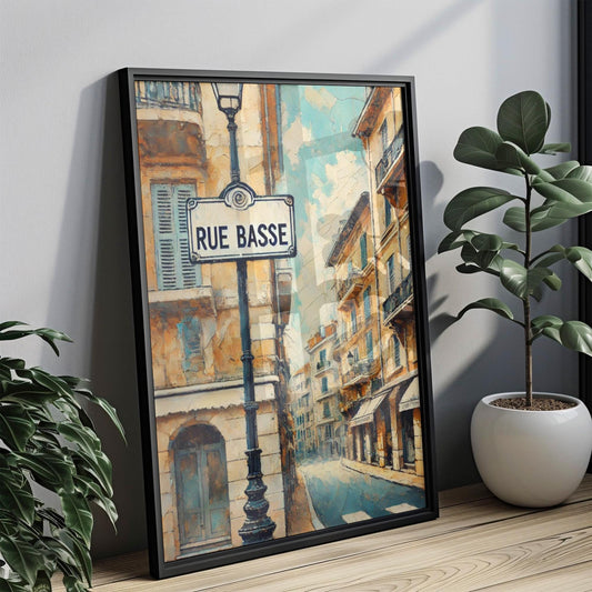 Rue Basse Wall Art, Monaco Print, Cityscape Travel Poster, French Riviera Home Decor, Mediterranean Street Scene, Personalized Gift