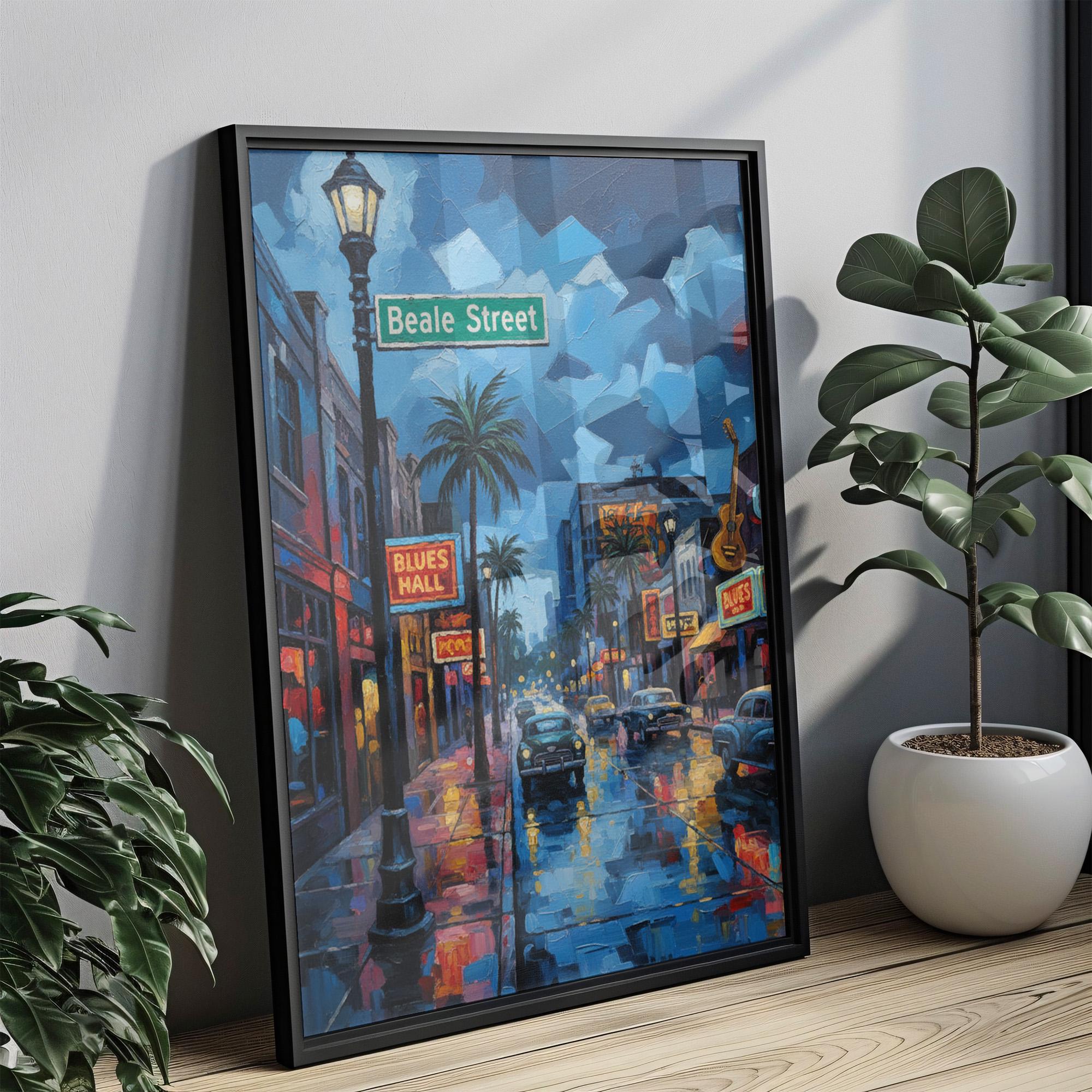 Beale Street Oil Painting Art Print: Memphis Historic Music District Travel Poster