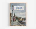 Skien Oil Painting Art Print: Norway Riverside Street Sign Travel Poster