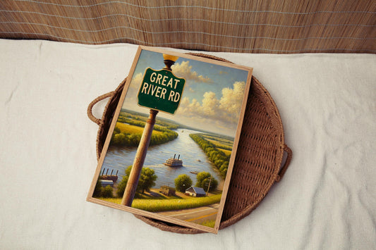 Great River Road Wall Art - Mississippi River Print Travel Poster, USA Gift & Housewarming Decor