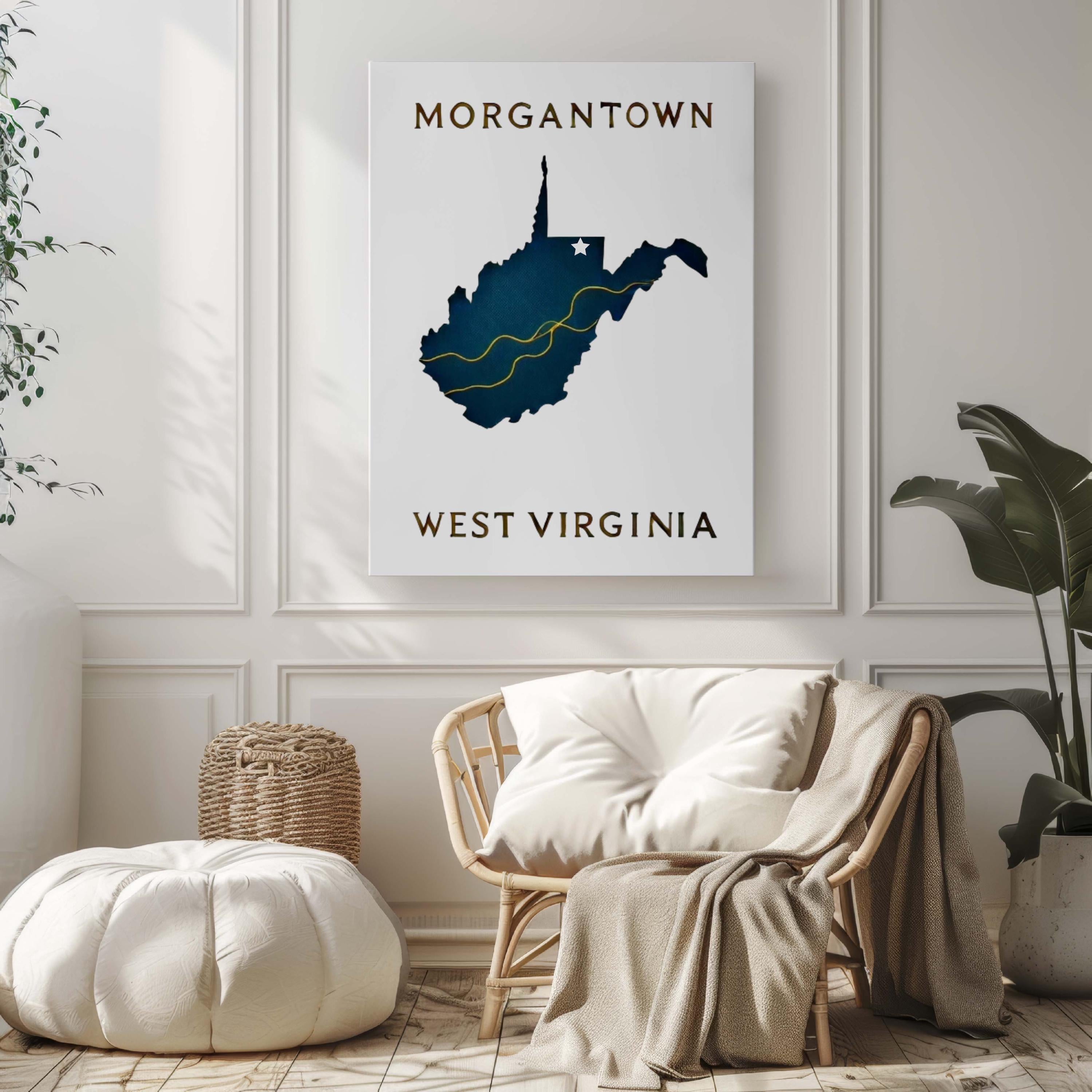 Morgantown Print - West Virginia Wall Art, Travel Decor, College Dorm Gift, Housewarming & WV State Poster for Home or Office