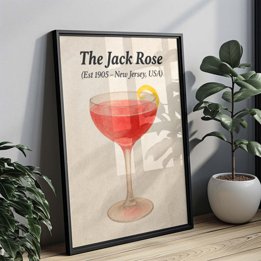 Jack Rose Cocktail Artwork, Vintage Bar Art,Pink Drink Poster, Retro Drink Print, Prohibition Poster, Home Bar Decor, Sour Cocktail Wall Art