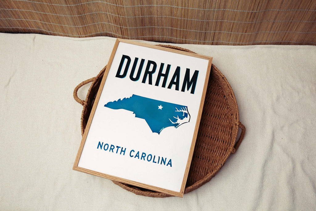 Durham Print - North Carolina Wall Art, Travel Decor, College Gift & Housewarming Home Accent, NC Map Poster, Durham Art Print